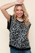 Haptics Leopard Print Dolman Cap Sleeve Knit Top
