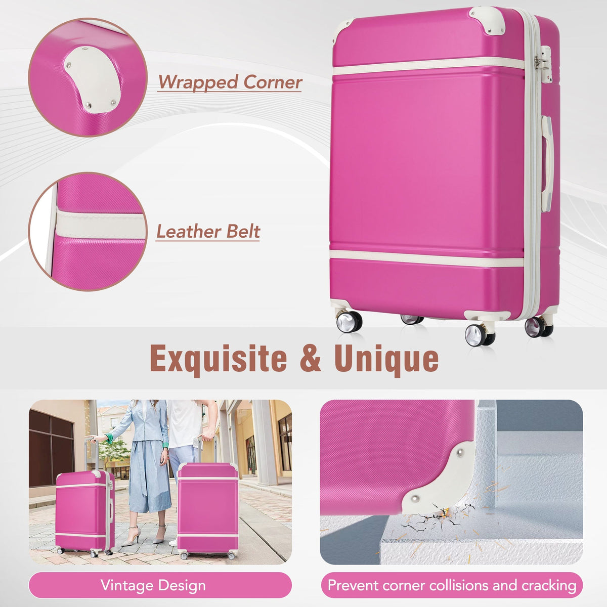 20 IN Luggage 1 Piece with TSA lock , Lightweight Suitcase Spinner Wheels,Carry on Vintage Luggage,Pink