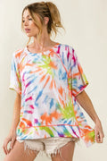 BiBi Tie Dye Print Jersey Stitched Uneven Hem Top