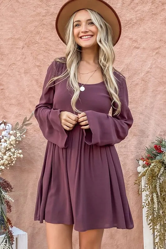 And The Why Back Lace Button Down Detail Bell Sleeve Dress