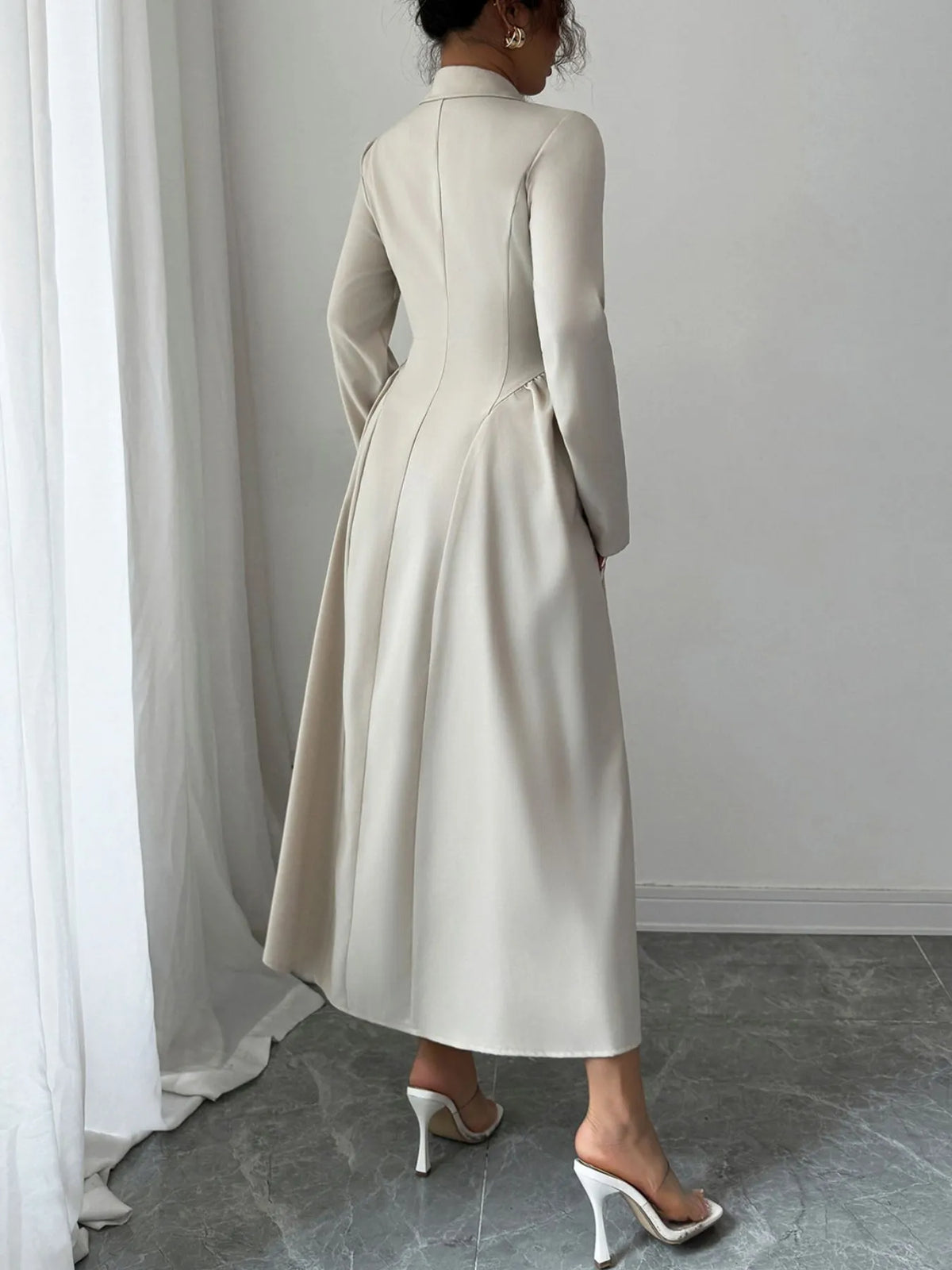 Button-Front Long Sleeve Dress