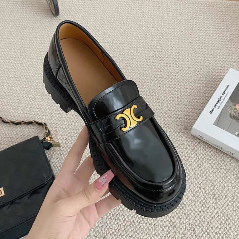 Round Toe Block Heel Loafers