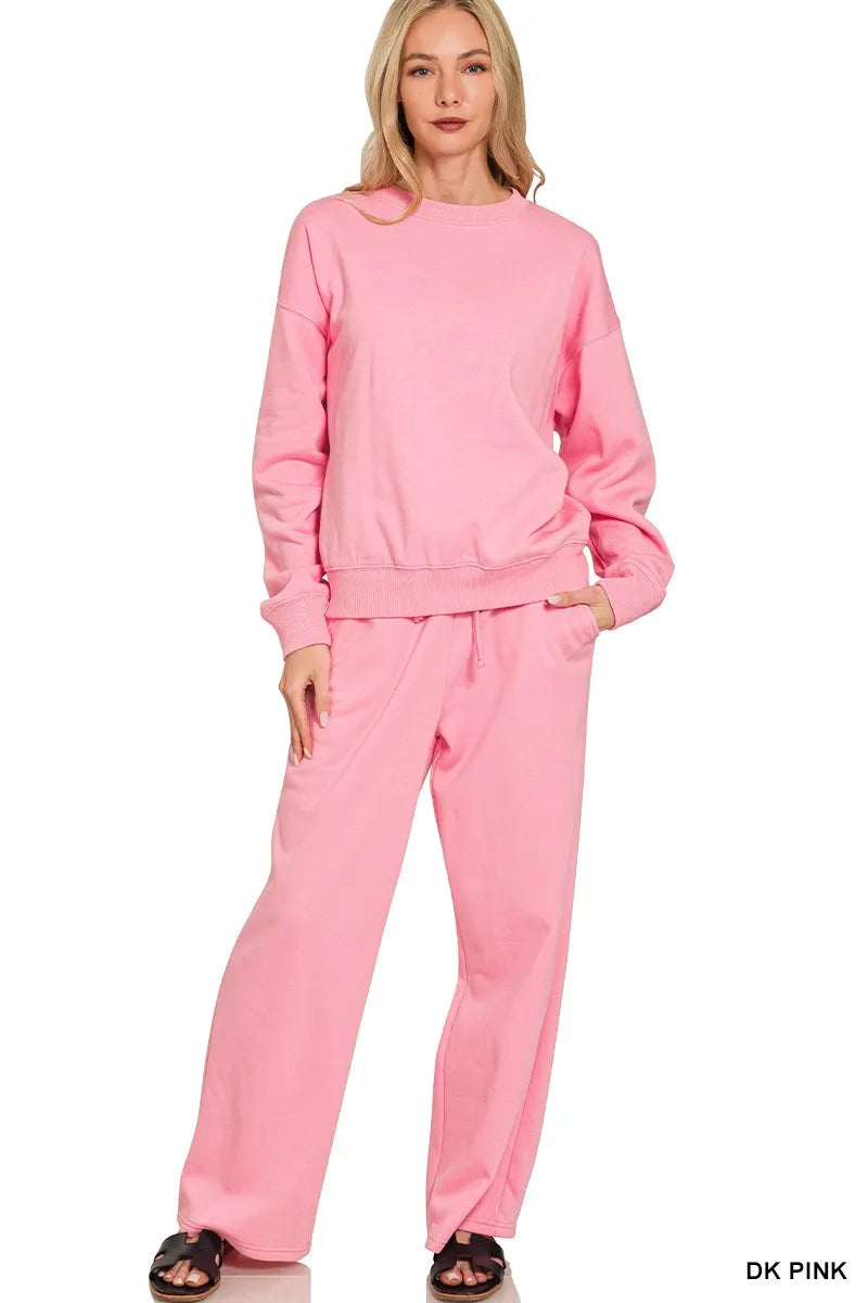 Zenana Fleece Long Sleeve Top and Sweatpants Set