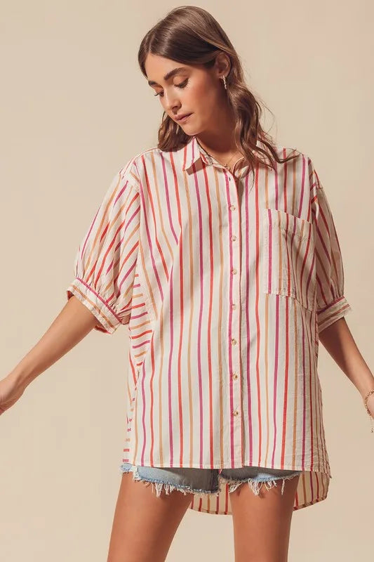 SO ME Multicolored Stripe Button Down Shirt