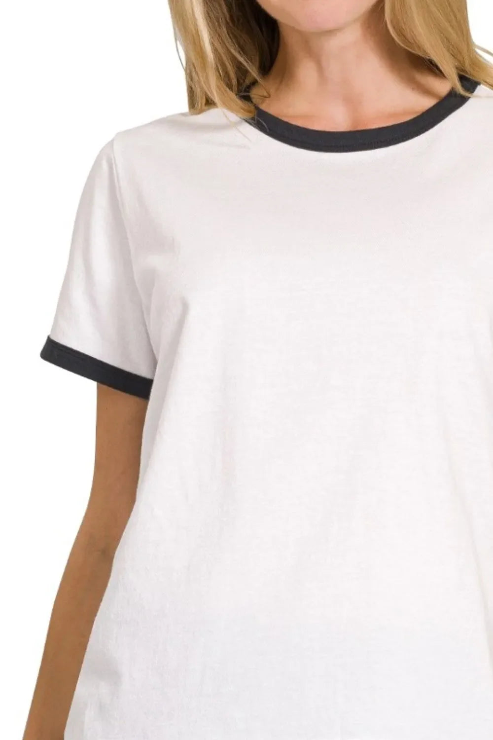 Zenana Contrast Binding Short Sleeve Tee Shirts