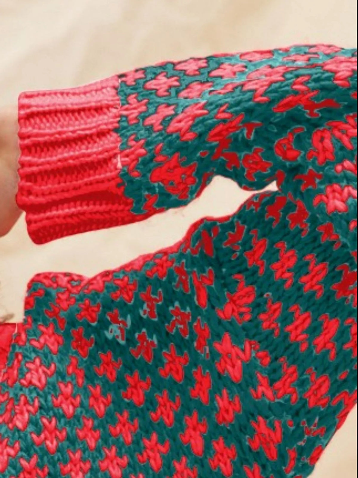 SO ME Color Block Textured Christmas Sweater V Neck Top