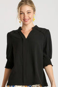 Umgee Full Size Split Neck Boxy Cut Top With Piping Details Plus