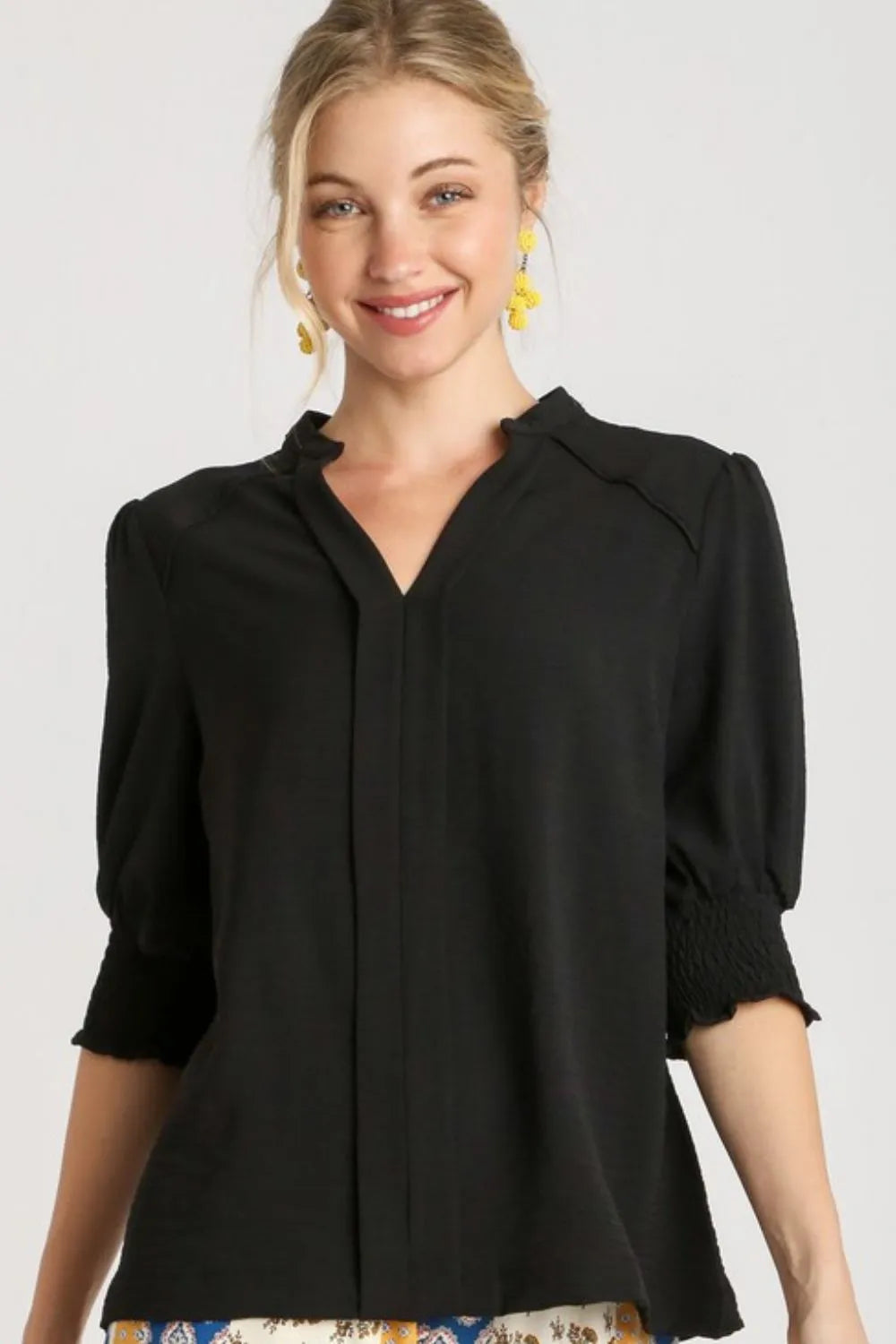 Umgee Full Size Split Neck Boxy Cut Top With Piping Details Plus