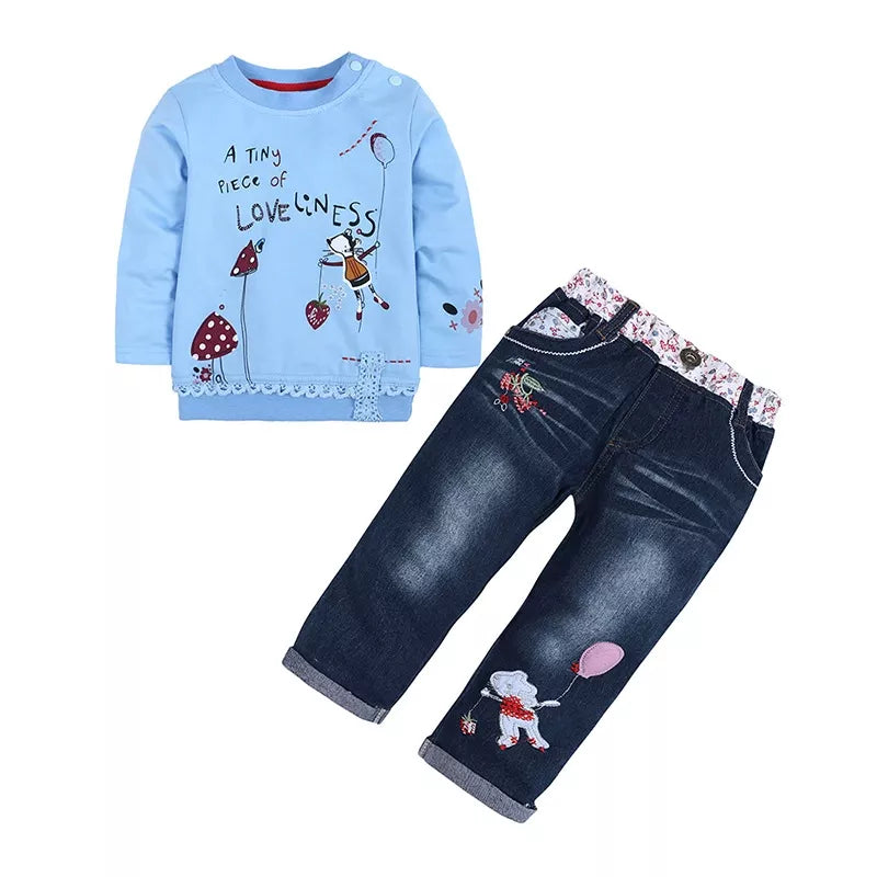 Children's Round Neck Top and Jeans Set