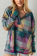 Double Take Full Size Half Button Thumbhole Long Sleeve Fleece