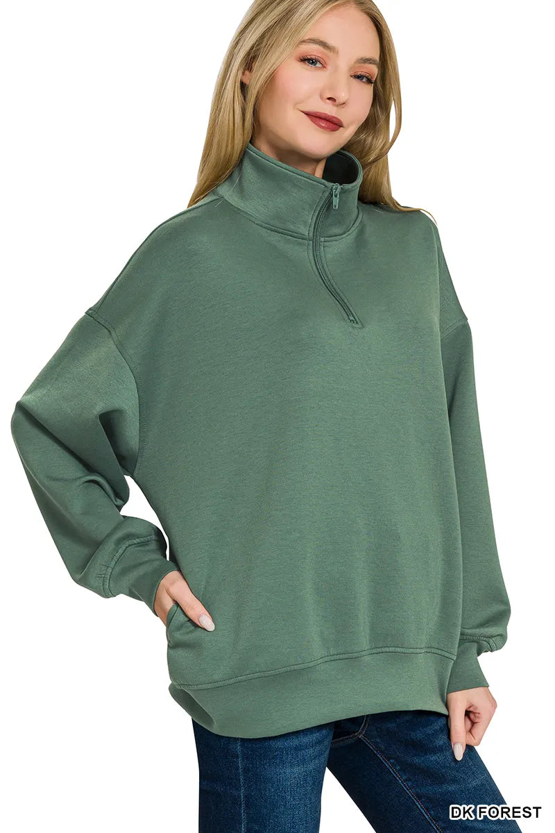 Zenana Scuba Quarter-Zip Sweatshirt