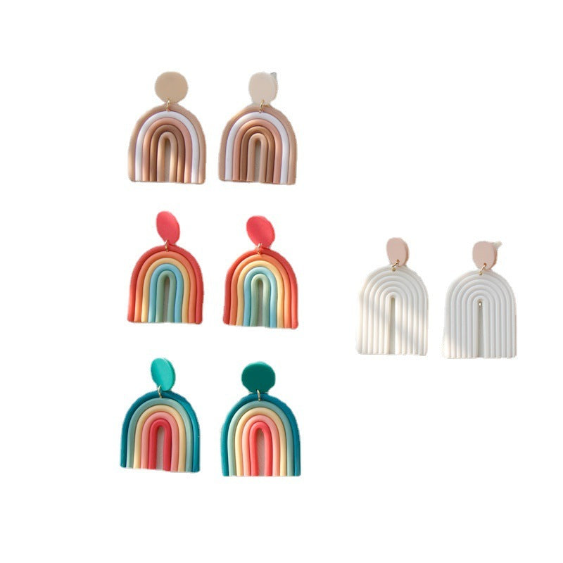 Rainbow Polymer Clay Handmade Retro Earrings