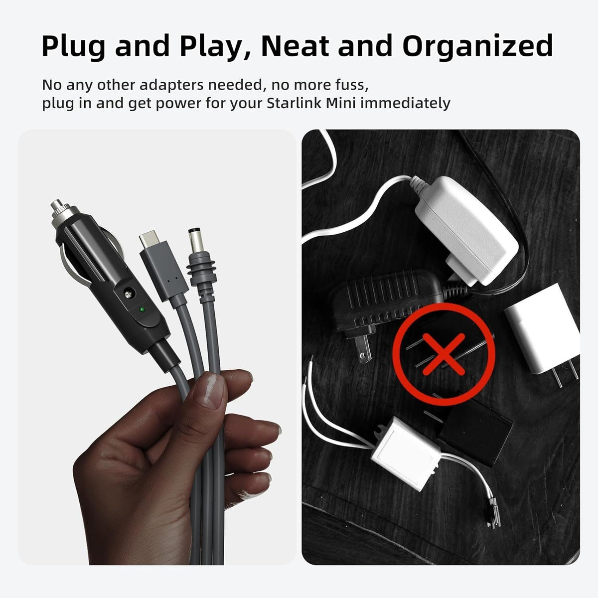 3-in-1 Power Cable Starlink Mini Car Usb-c DC Input 2M-5M