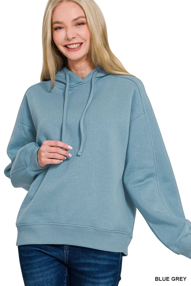 Zenana Drawstring Relaxed Fit Fleece Hoodie