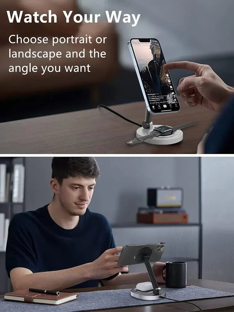 Magnetic wireless charger 3-in-1 adjustable folding wireless charger suitable for Apple phones watches headphones