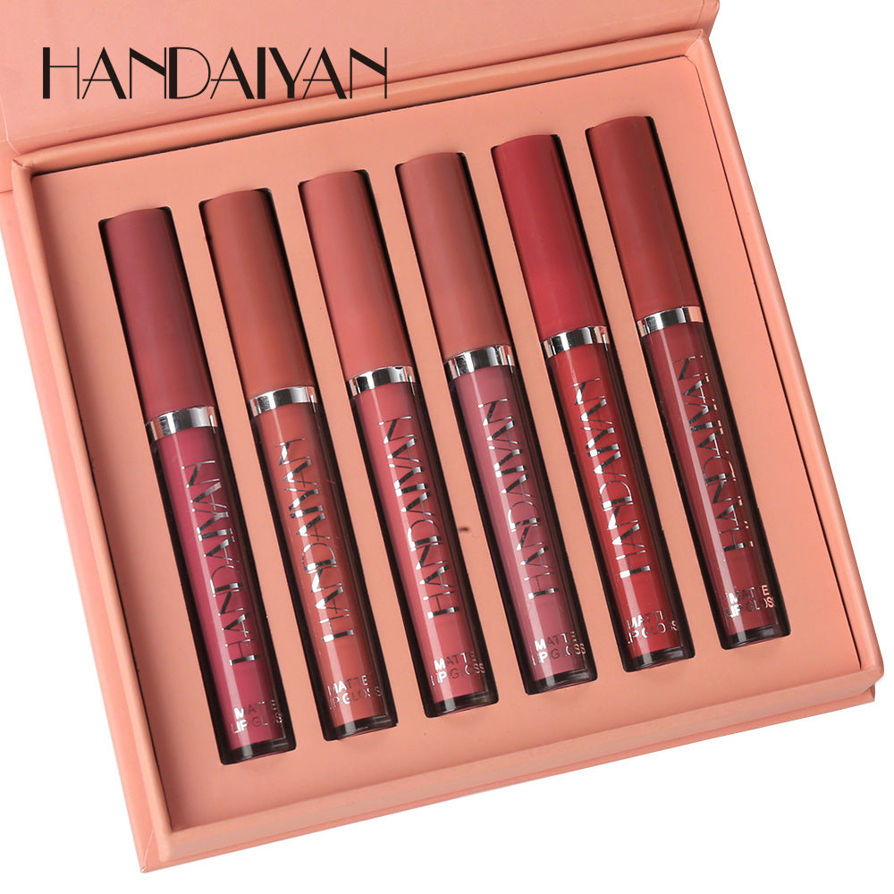 HANDAIYAN 6 Lip Gloss Set Not Easy To Dip Cup Matte Lip Gloss Set Gift Box Liquid Lipstick