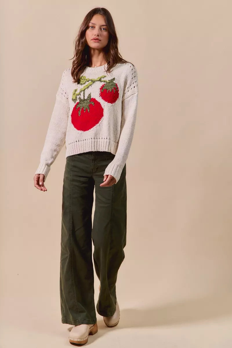 SO ME Vegetable Round Neck Long Sleeve Sweater