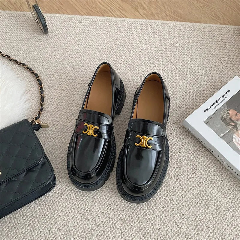 Round Toe Block Heel Loafers
