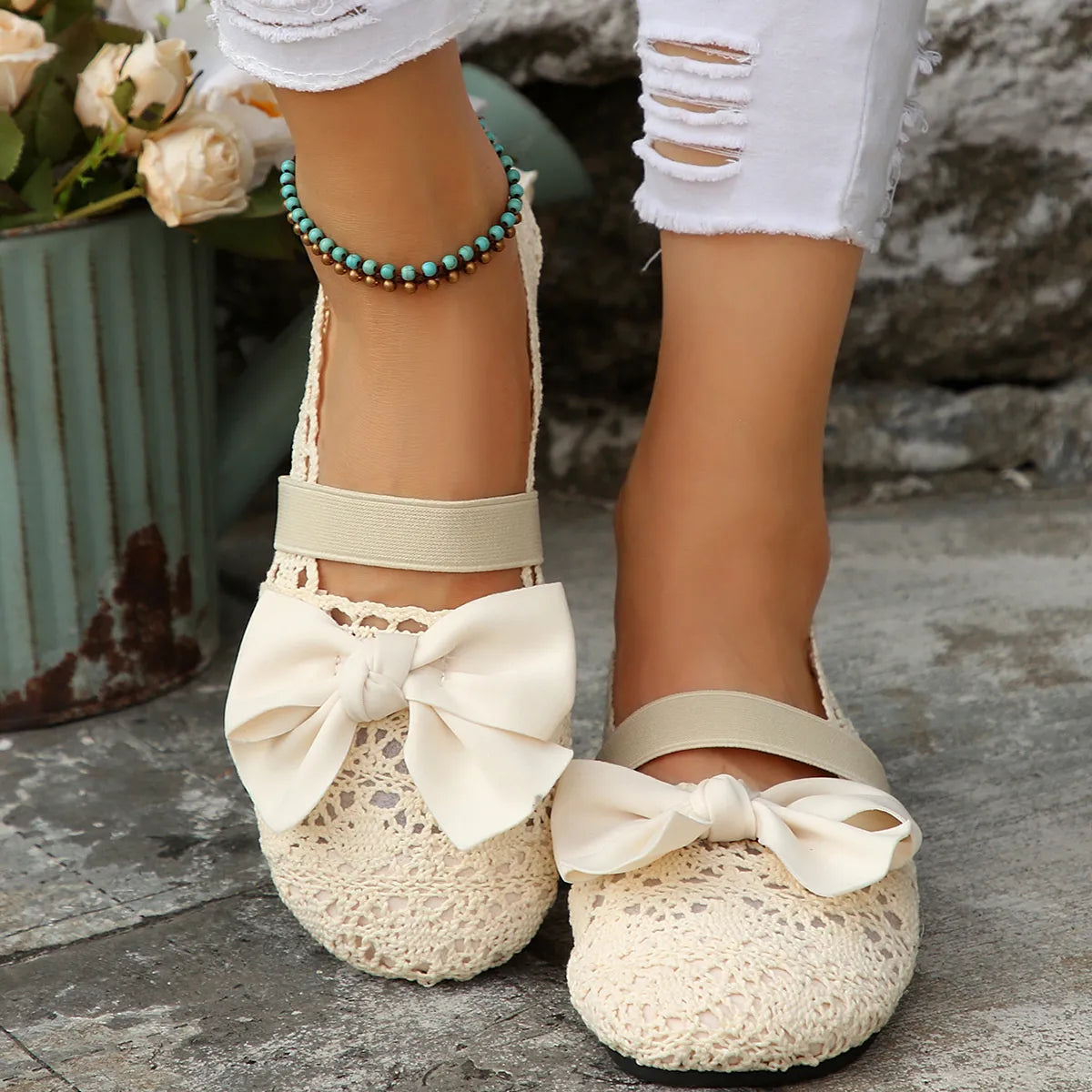 Bow Round Toe Flat Slip-Ons