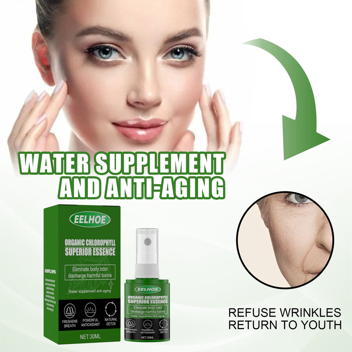 Organic Chlorophyll Superior Essence, Moist Tyra Facial Skin Firming Fade Out Fine Lines Filling Moist Skin