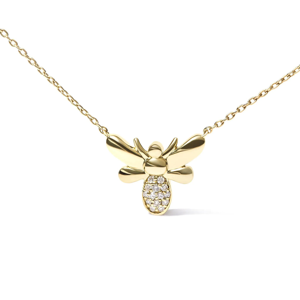 10K Yellow Gold Diamond Accented Bumble Bee Pendant 18" Necklace