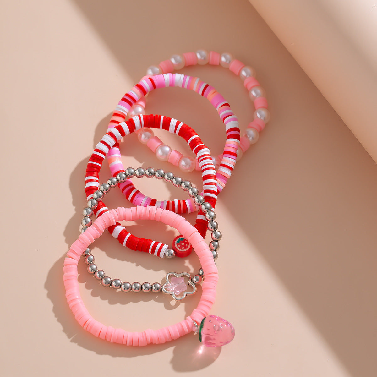 Sweet acrylic bead bracelet with cute strawberry soft ceramic CCB bracelet set