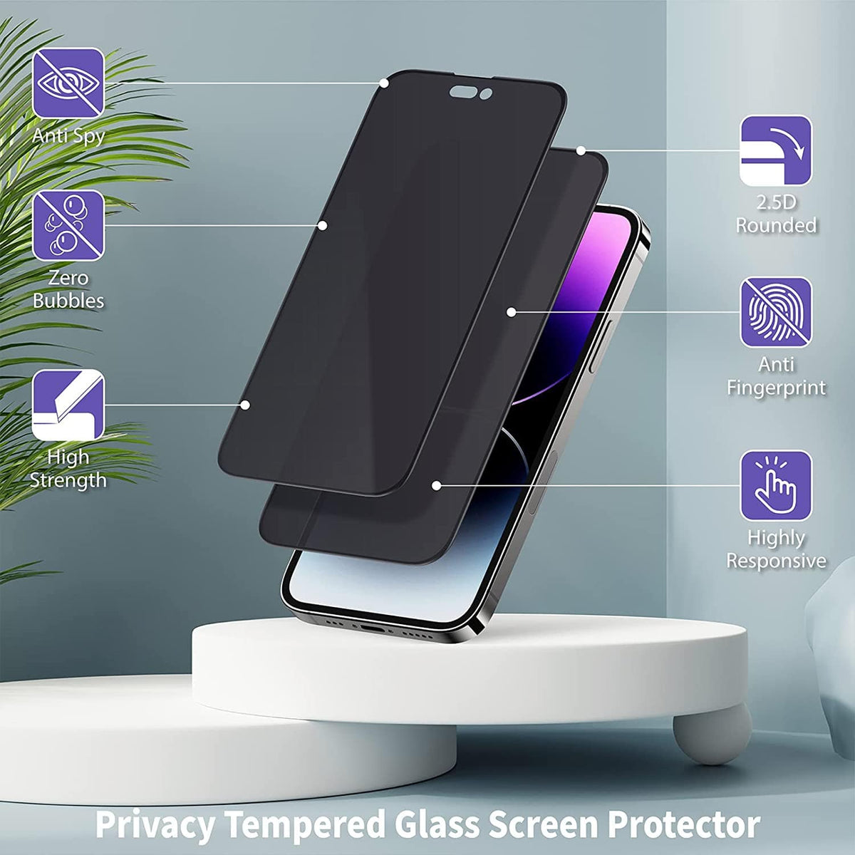 iPhone 15 Plus Privacy Tempered Glass Screen Protector - 2-Pack, Anti-Spy | ZeroDamage