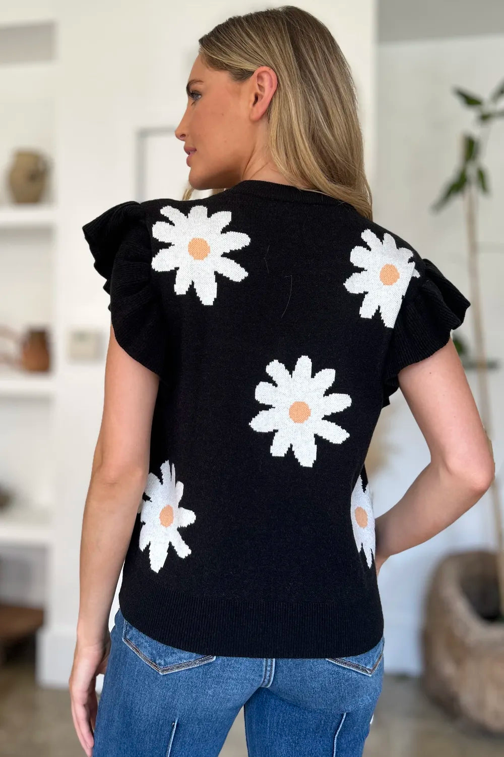 Double Take Full Size Ruffled Flower Round Neck Cap Sleeve