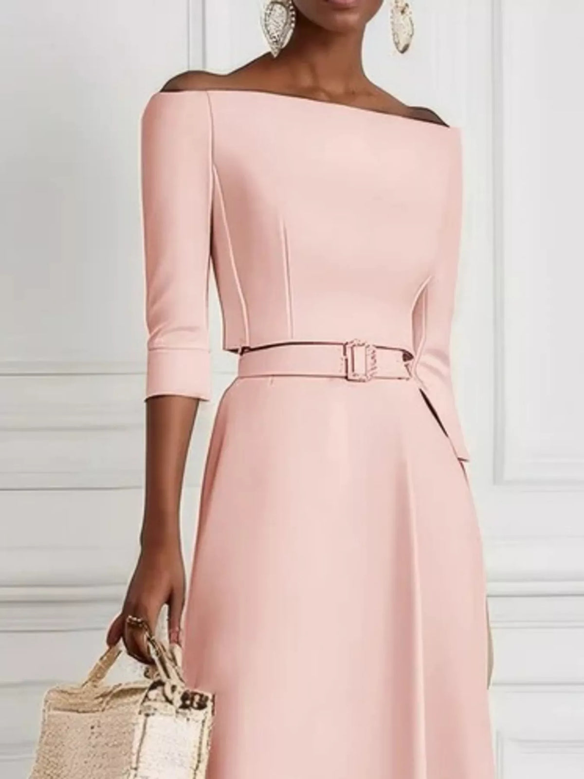 Elegant Off-Shoulder Belted Maxi Dress