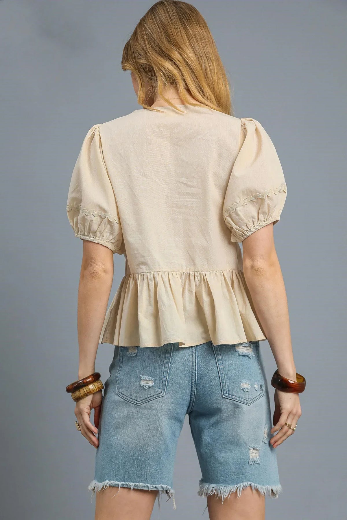 Umgee Tie Front Puff Sleeve Blouse