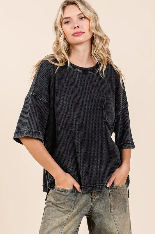 Mittoshop Mineral Wash Waffle Knit Short Sleeve Top