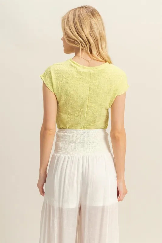 HYFVE Textured Round Neck Cap Sleeve Knit Top