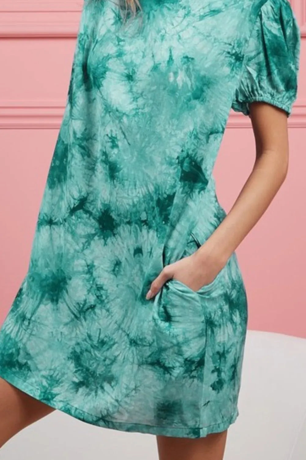 BiBi Puff Sleeve With Side Pockets Tie Dye Dress