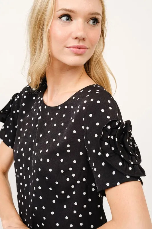 And The Why Embellished Sleeve Polka Dots Shift Dress