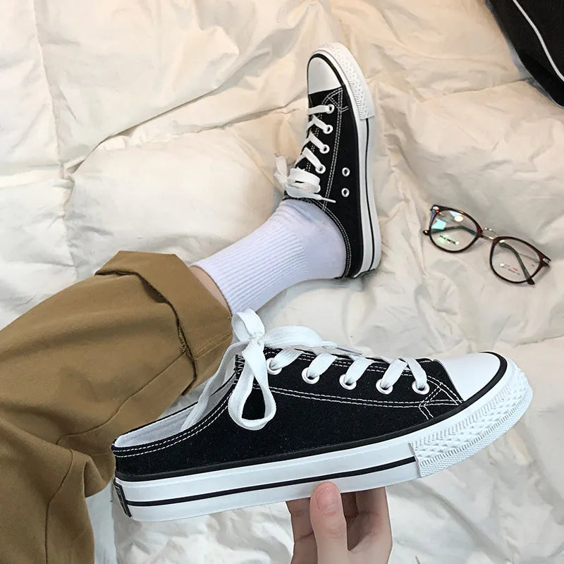 Round Toe Lace-Up Canvas Sneakers