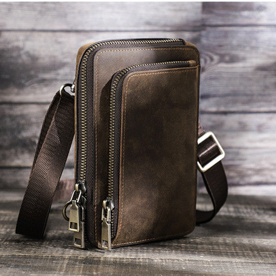 Retro Crazy Horse Men's Crossbody Phone Bag