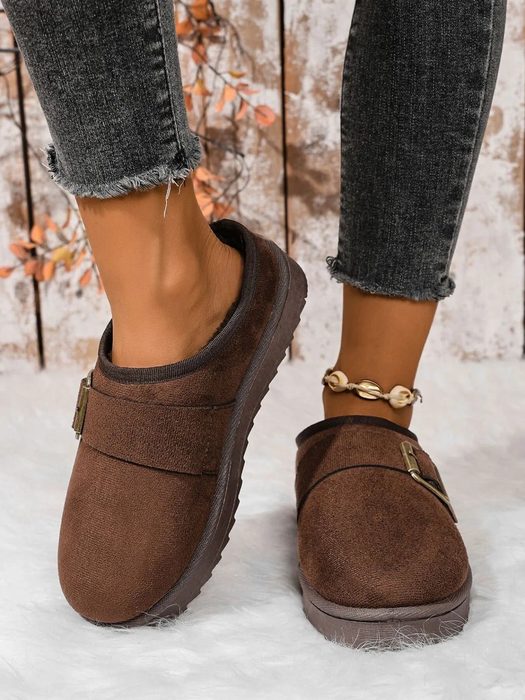 Cozy Buckle Suede Winter Slippers
