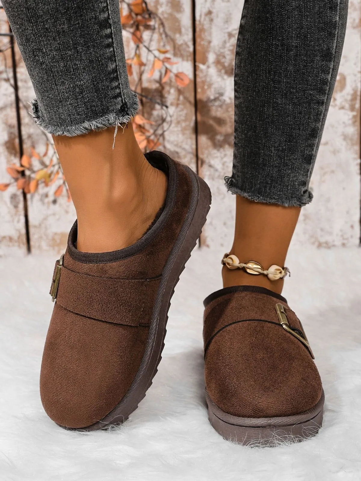 Cozy Buckle Suede Winter Slippers