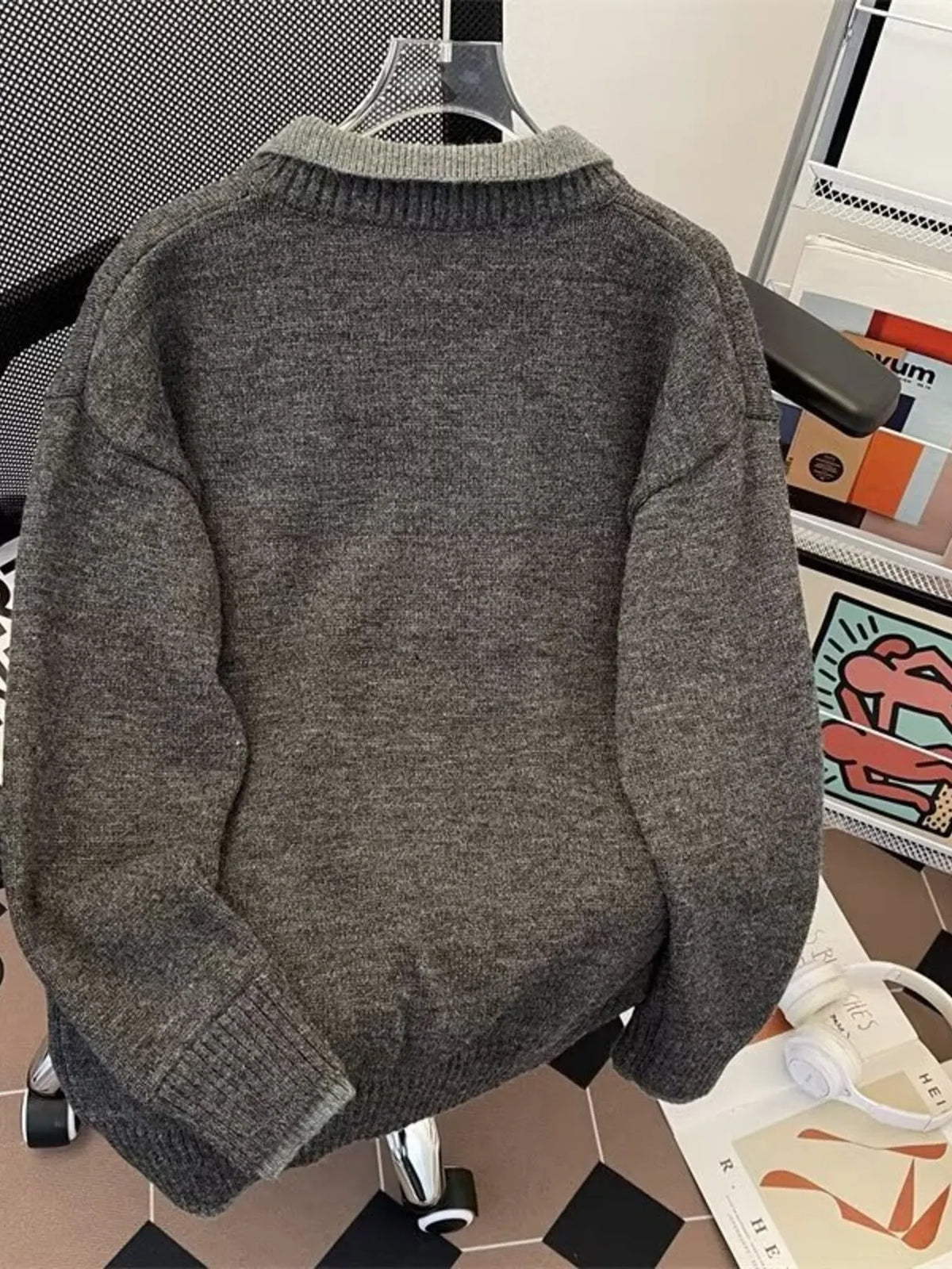 Men's Ribbed Hem Long Sleeve Sweater