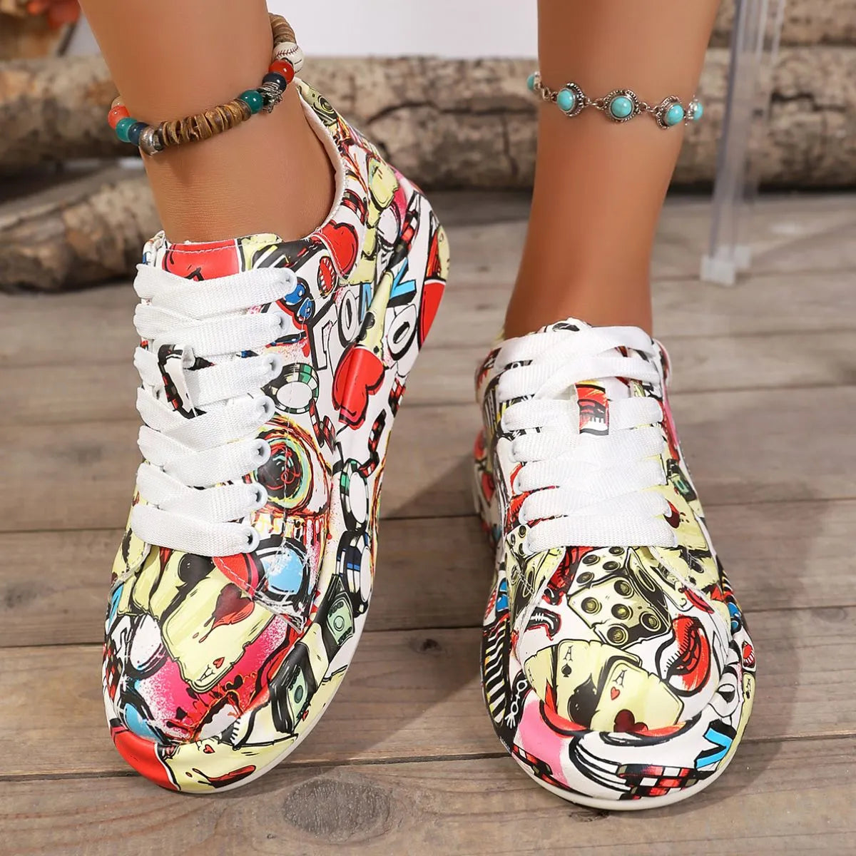 Abstract Print Lace Up Sneakers