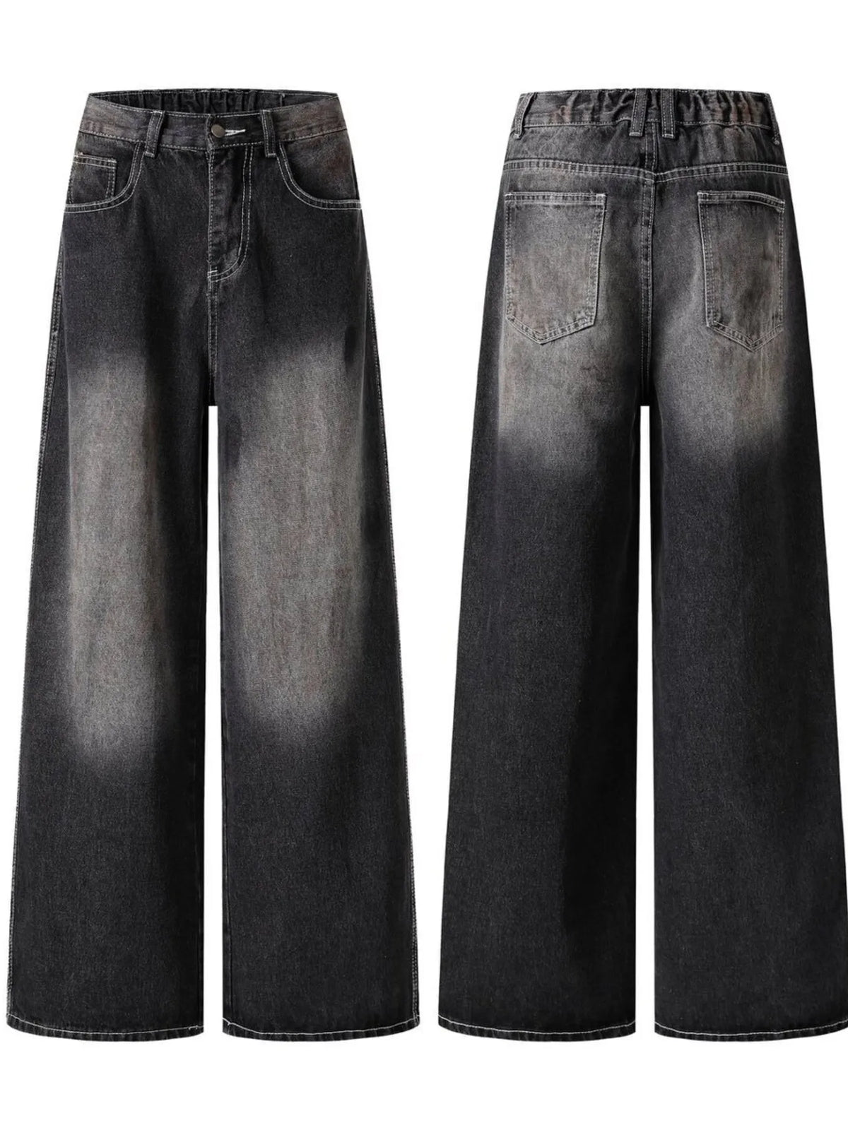 Men's Vintage Washed Wide Leg Denim Jeans