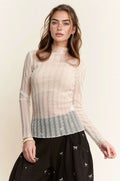 Davi & Dani Turtle Neck Lace Dotted Stretch Mesh Sheer Top