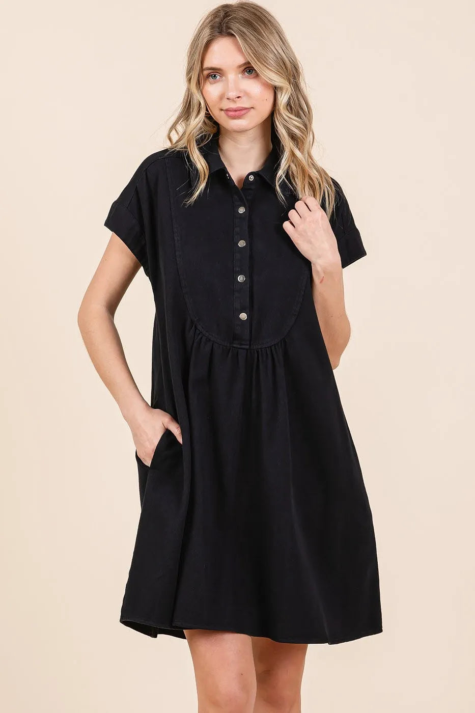 Mittoshop Twill Short Sleeve Collared Mini Dress