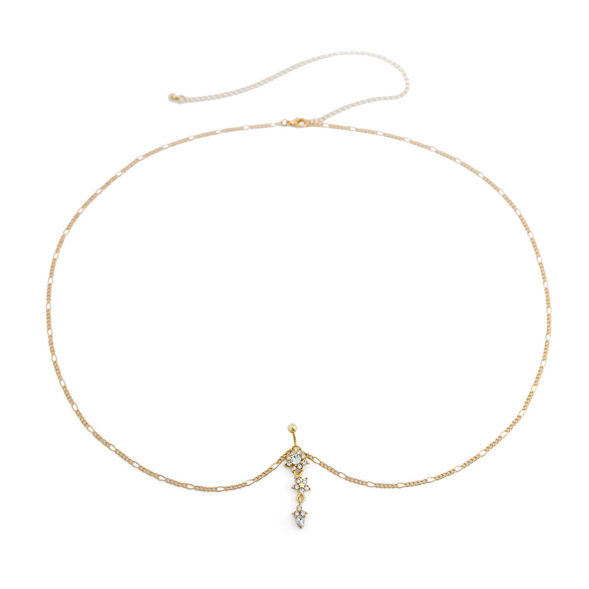 Sexy rhinestone puncture navel nail waist chain, sweet and cool summer body chain