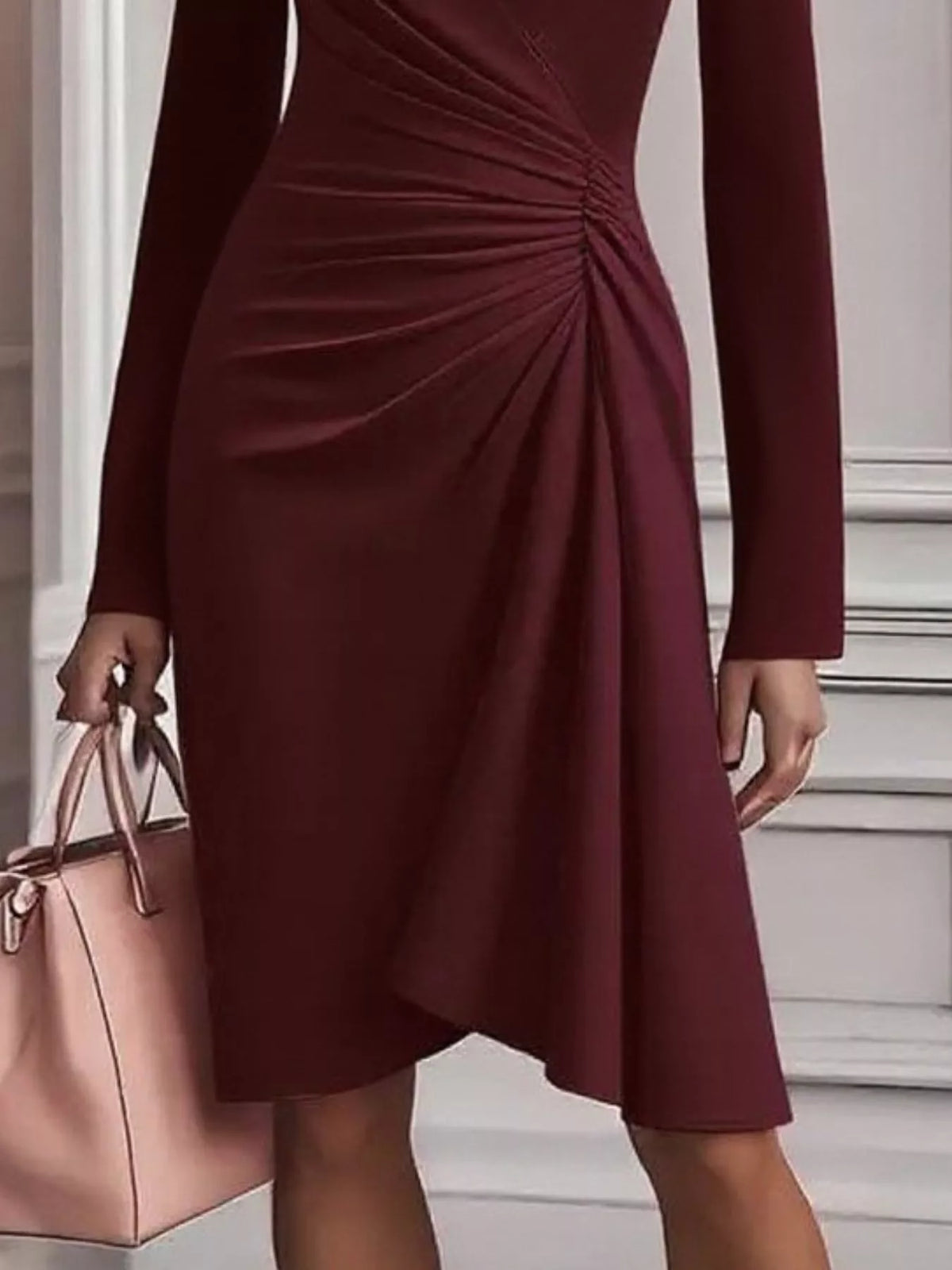 Ruched Surplice Long Sleeve Dress