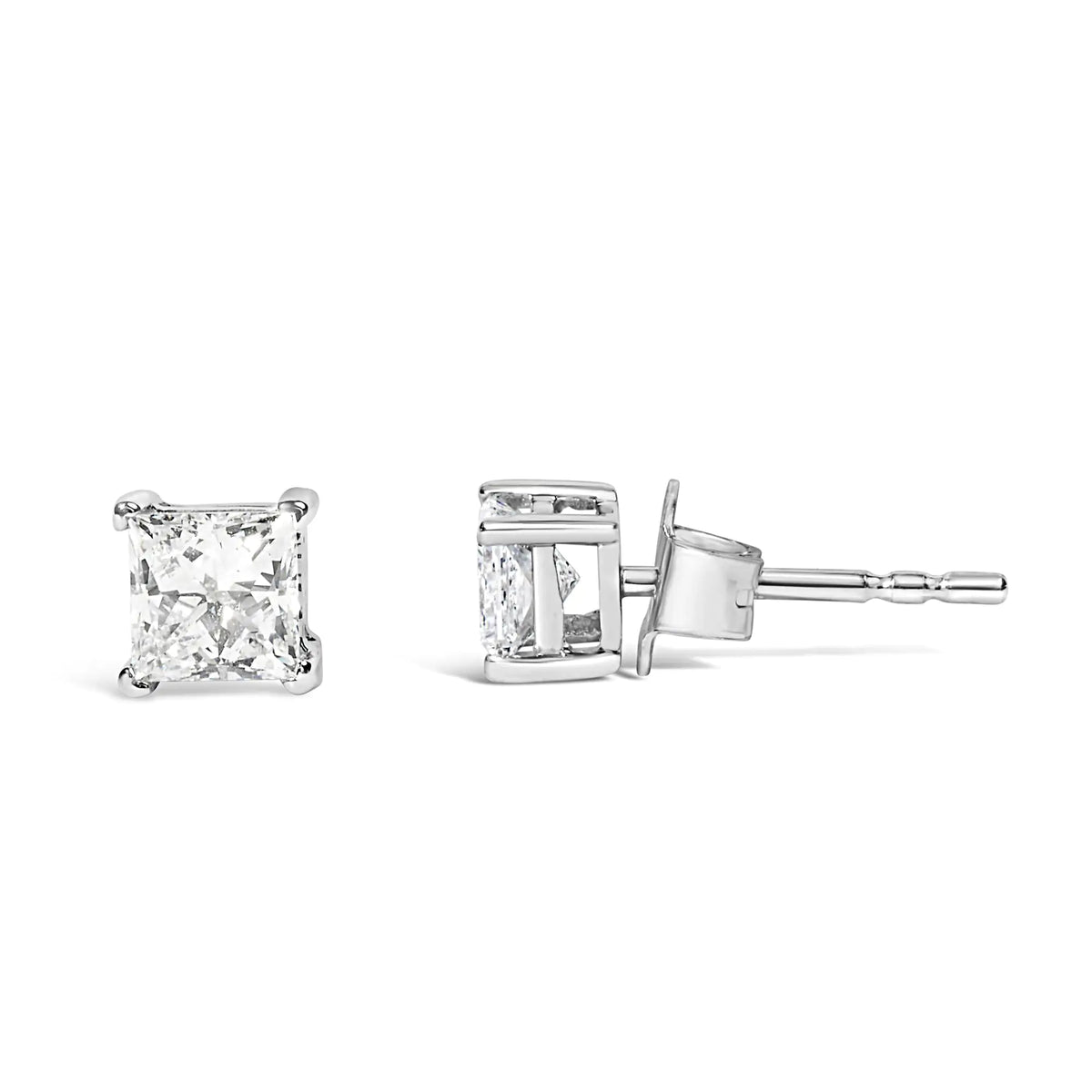 14K White Gold Princess Cut Lab-grown Diamond Solitaire Stud