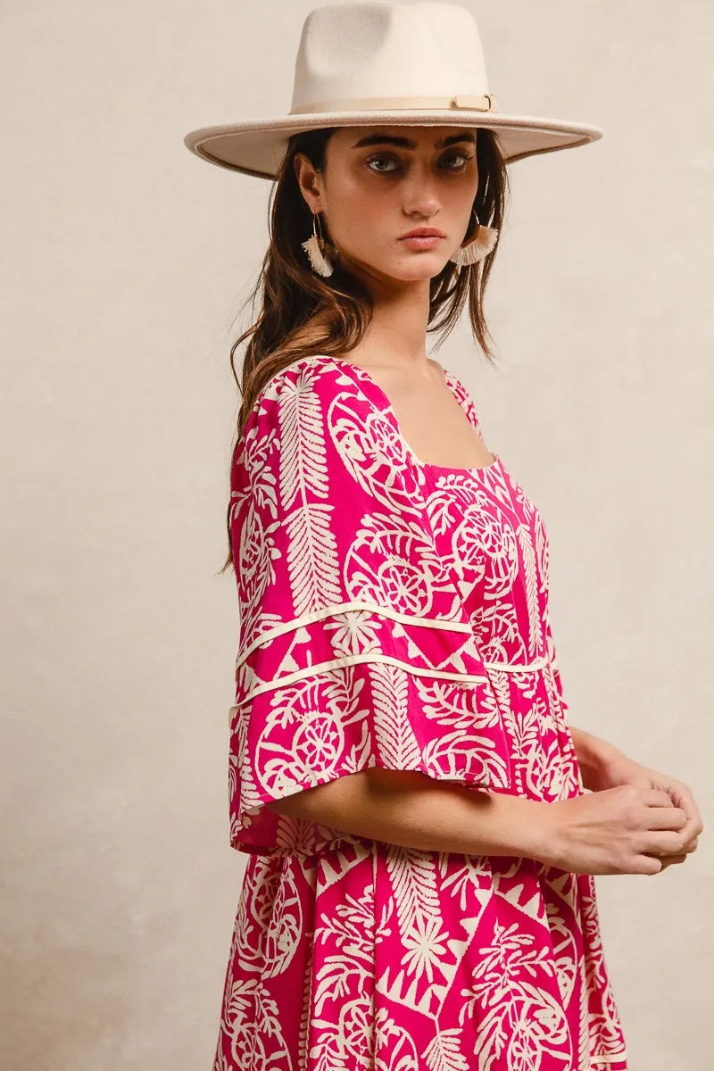 BiBi Aztec Woven Printed Contrast Binding Dress