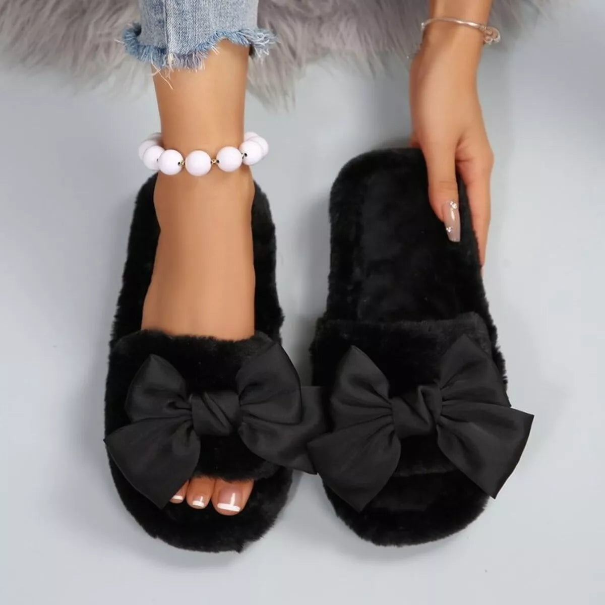 Bow Open Toe Flats Slippers