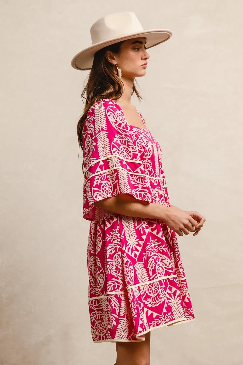 BiBi Aztec Woven Printed Contrast Binding Dress