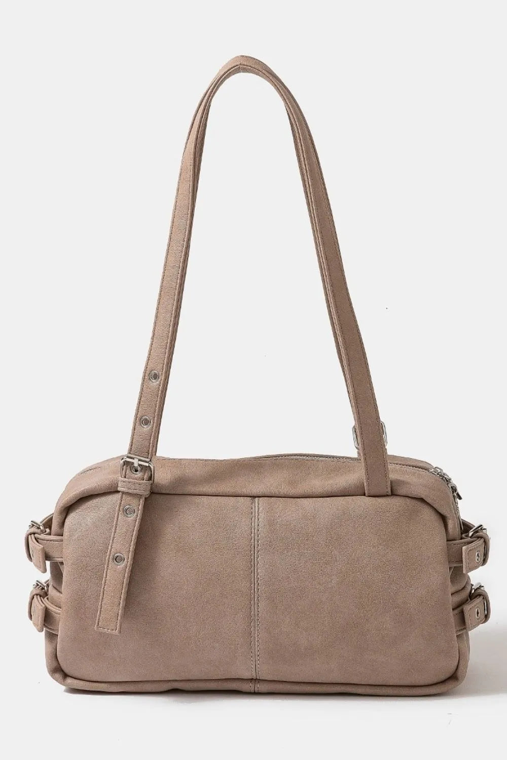 Fame Multi Grommet Belt Strap Rustic Rectangular Hand Bag